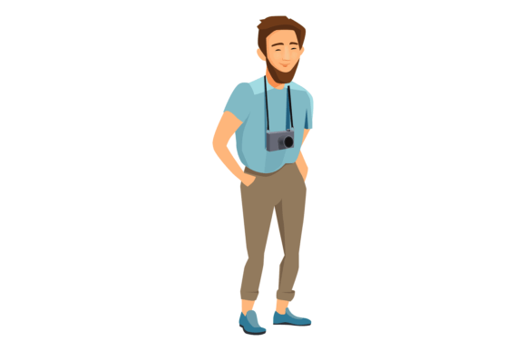 Bearded Man with Retro Photocamera. Hips