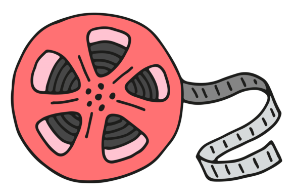Retro Film Tape Doodle Icon. Cinema Symb